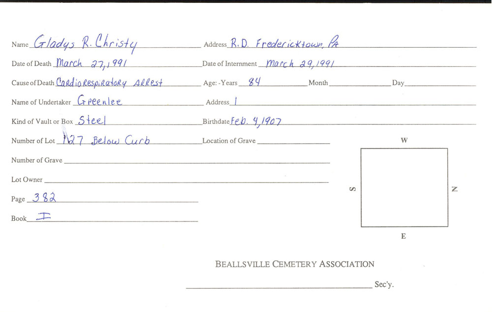 Burial card